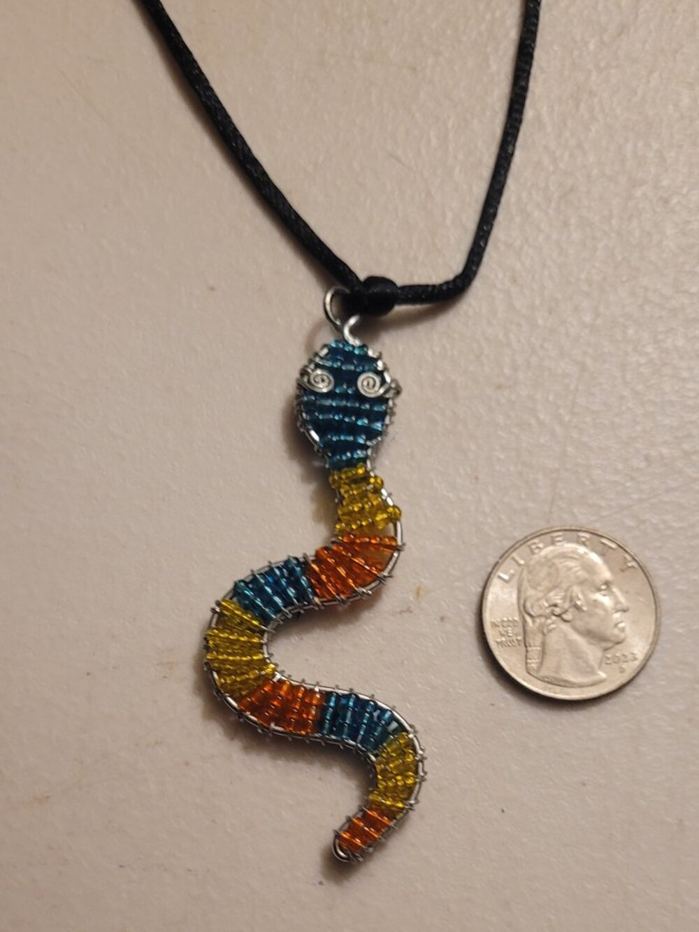 Necklace SNAKE Rainbow Multicolor Beads Metal 14.5 inches Tie Cord Unique BoHo - Picture 9 of 10